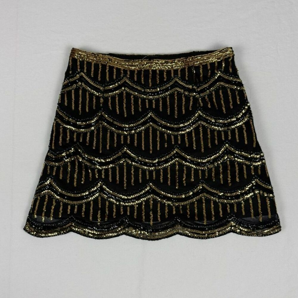 Gianni Bini (GB) Gold & Black Sequin Scallop Mini Skirt - S